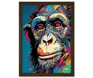 Artery8 Chimpanzee Acrylic Painting Vibrant Psychedelic Pattern Portrait Modern Artwork Framed A3 Wall Art Print
