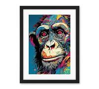 Artery8 Chimpanzee Acrylic Painting Vibrant Psychedelic Pattern Portrait Modern Artwork Framed Wall Art Print 18X24 Inch