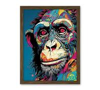 Artery8 Chimpanzee Acrylic Painting Vibrant Psychedelic Pattern Portrait Modern Artwork Framed Wall Art Print 18X24 Inch