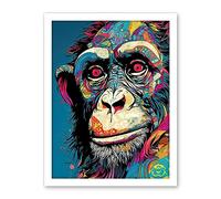Artery8 Chimpanzee Acrylic Painting Vibrant Psychedelic Pattern Portrait Modern Artwork Framed Wall Art Print 18X24 Inch