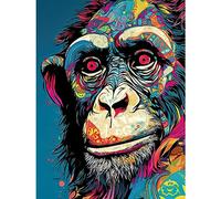 Artery8 Chimpanzee Acrylic Painting Vibrant Psychedelic Pattern Portrait Modern Extra Large XL Wall Art Poster Print