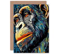 Artery8 Chimpanzee Modern Pop Art Chimp for Husband Him Dad Son Brother Birthday Thank You Congratulations Blank Art Greeting Card