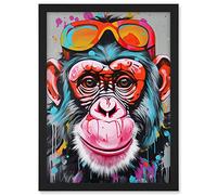 Artery8 Chimpanzee Monkey With Sunglasses Graffiti Pop Art Artwork Framed A3 Wall Art Print