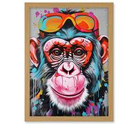 Artery8 Chimpanzee Monkey With Sunglasses Graffiti Pop Art Artwork Framed A3 Wall Art Print