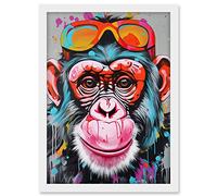 Artery8 Chimpanzee Monkey With Sunglasses Graffiti Pop Art Artwork Framed A3 Wall Art Print