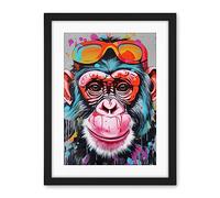 Artery8 Chimpanzee Monkey With Sunglasses Graffiti Pop Art Artwork Framed Wall Art Print 18X24 Inch