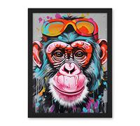 Artery8 Chimpanzee Monkey With Sunglasses Graffiti Pop Art Artwork Framed Wall Art Print 18X24 Inch