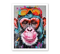 Artery8 Chimpanzee Monkey With Sunglasses Graffiti Pop Art Artwork Framed Wall Art Print 18X24 Inch