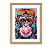 Artery8 Chimpanzee Monkey With Sunglasses Graffiti Pop Art Artwork Framed Wall Art Print 18X24 Inch