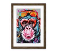Artery8 Chimpanzee Monkey With Sunglasses Graffiti Pop Art Artwork Framed Wall Art Print 18X24 Inch