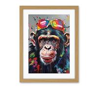 Artery8 Chimpanzee With Rainbow Sunglasses Modern Pop Art Artwork Framed Wall Art Print 18X24 Inch