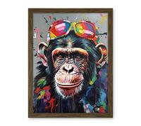 Artery8 Chimpanzee With Rainbow Sunglasses Modern Pop Art Artwork Framed Wall Art Print 18X24 Inch