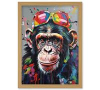 Artery8 Chimpanzee With Rainbow Sunglasses Modern Pop Art Artwork Framed Wall Art Print A4