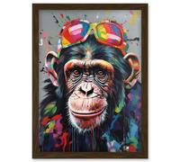 Artery8 Chimpanzee With Rainbow Sunglasses Modern Pop Art Artwork Framed Wall Art Print A4