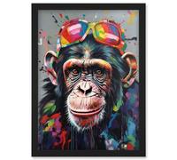 Artery8 Chimpanzee With Rainbow Sunglasses Modern Pop Art Wall Art Print - A4 Size