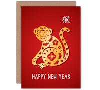 Artery8 China New Year Lunar New Year Of The Monkey Happy New Year Greetings Card in Red Artery8 Red