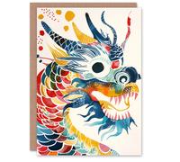 Artery8 Birthday Card Chinese Dragon Colourful Design Blank Arty Art All Occasion Greeting Card