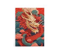 Artery8 Chinese Dragon & Sunset Clouds Canvas Wall Art Print in Red | Size: W24" x H32" Artery8 Red W24" x H32"
