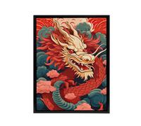 Artery8 Chinese Dragon & Sunset Clouds Framed Canvas Wall Art Print in Red | Size: W12" x H16" Artery8 Red W12" x H16"