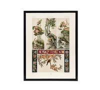 Artery8 Chinese Patterns of Birds & Flowers Racinet Framed Canvas Wall Art in White | Size: W18" x H24" Artery8 White W18" x H24"