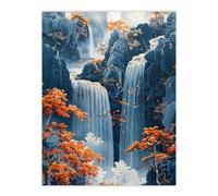 Artery8 Chinese Style Waterfall Landscape Autumn Trees For Living Room Extra Large XL Wall Art Poster Print