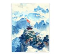 Artery8 Chinese Temple Watercolour Mountain Forest For Living Room Large Wall Art Poster Print Thick Paper 18X24 Inch