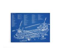 Artery8 Chinook Helicopter CH 47d Military Canvas Wall Art Print in Blue | Size: W18" x H24" Artery8 Blue W18" x H24"