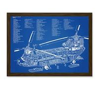 Artery8 Chinook Helicopter CH-47D Military Transport Blueprint Plan Artwork Framed A3 Wall Art Print