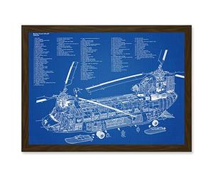 Artery8 Chinook Helicopter CH-47D Military Transport Blueprint Plan Artwork Framed A3 Wall Art Print