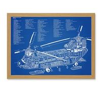 Artery8 Chinook Helicopter CH-47D Military Transport Blueprint Plan Artwork Framed Wall Art Print A4