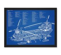 Artery8 Chinook Helicopter CH-47D Military Transport Blueprint Plan Artwork Framed Wall Art Print A4 in Black Artery8 Black