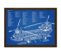 Chinook Helicopter CH-47D Military Transport Blueprint Plan Artwork Framed Wall Art Print A4 Artery8 Brown One Size