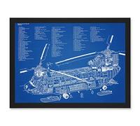 Artery8 Chinook Helicopter CH-47D Military Transport Blueprint Plan Artwork Framed Wall Art Print A4
