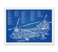 Artery8 Chinook Helicopter CH-47D Military Transport Blueprint Plan Artwork Framed Wall Art Print A4