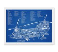Chinook Helicopter CH-47D Military Transport Blueprint Plan Artwork Framed Wall Art Print A4 Artery8 White One Size