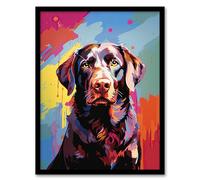Artery8 Chocolate Labrador Retriever Dog Lover Gift Pet Portrait Colourful Artwork Painting Artwork Framed Wall Art Print 18X24 Inch