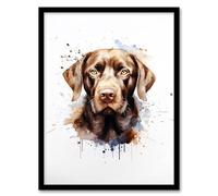 Artery8 Chocolate Labrador Retriever Lovers Gift Watercolour Pet Portrait Painting Artwork Artwork Framed Wall Art Print A4