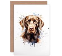 Artery8 Chocolate Labrador Retriever Lovers Gift Watercolour Pet Portrait Painting Artwork Sealed Greeting Card Plus Envelope Blank inside