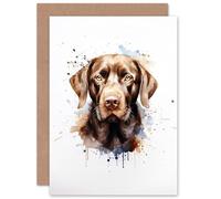 Artery8 Chocolate Labrador Retriever Lovers Gift Watercolour Pet Portrait Painting Artwork Sealed Greeting Card Plus Envelope Blank inside