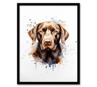 Artery8 Chocolate Labrador Retriever Lovers Gift Watercolour Pet Portrait Painting Artwork Artwork Framed Wall Art Print A4