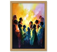 Artery8 Choir Women Singing by Bonfire Modern Rainbow Colour Watercolour Painting Artwork Framed A3 Wall Art Print