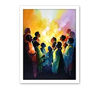Artery8 Choir Women Singing by Bonfire Modern Rainbow Colour Watercolour Painting Artwork Framed Wall Art Print 18X24 Inch