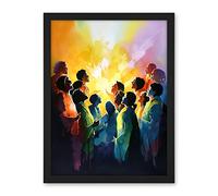 Artery8 Choir Women Singing by Bonfire Modern Rainbow Colour Watercolour Painting Artwork Framed Wall Art Print 18X24 Inch