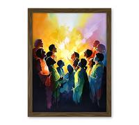 Artery8 Choir Women Singing by Bonfire Modern Rainbow Colour Watercolour Painting Artwork Framed Wall Art Print 18X24 Inch