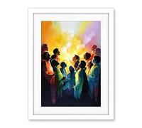 Artery8 Choir Women Singing by Bonfire Modern Rainbow Colour Watercolour Painting Artwork Framed Wall Art Print 18X24 Inch