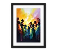 Artery8 Choir Women Singing by Bonfire Modern Rainbow Colour Watercolour Painting Artwork Framed Wall Art Print 18X24 Inch