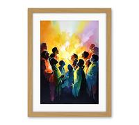 Artery8 Choir Women Singing by Bonfire Modern Rainbow Colour Watercolour Painting Artwork Framed Wall Art Print 18X24 Inch