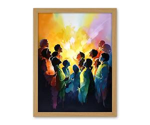 Artery8 Choir Women Singing by Bonfire Modern Rainbow Colour Watercolour Painting Artwork Framed Wall Art Print 18X24 Inch