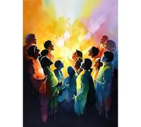 Artery8 Choir Women Singing by Bonfire Modern Rainbow Colour Watercolour Painting Large Wall Art Poster Print Thick Paper 18X24 Inch