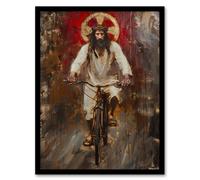 Artery8 Christ on a Bike Funny Oil Painting Living Room Artwork Framed Wall Art Print A4